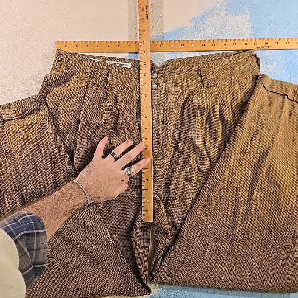 VTG Cosi L'Uomo‎ Mens 38 Brown Houndstooth Pleated Dress Pants Rayon Poly Baggy - Picture 6 of 9
